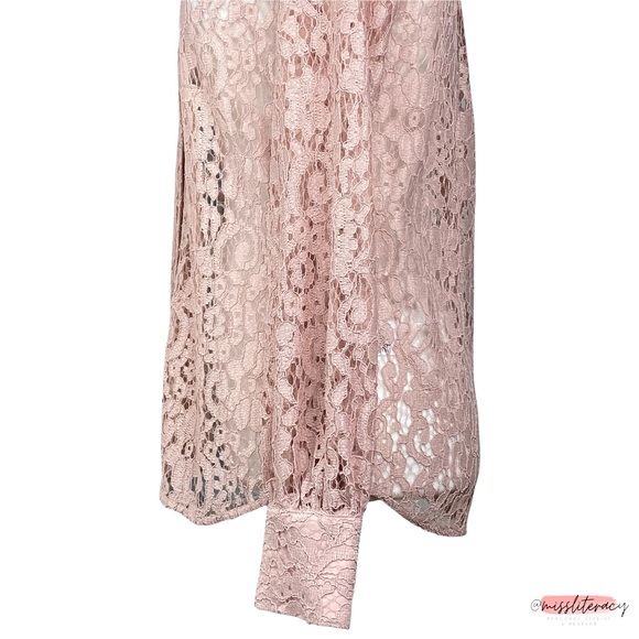 Halogen x Atlantic-Pacific Nordstrom Women’s Blush Pink Sheer Floral Lace Blouse - Picture 9 of 15